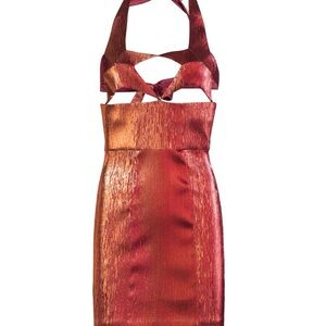Christian Cowan Star Cup Lamé Minidress – Red/Orange Metallic